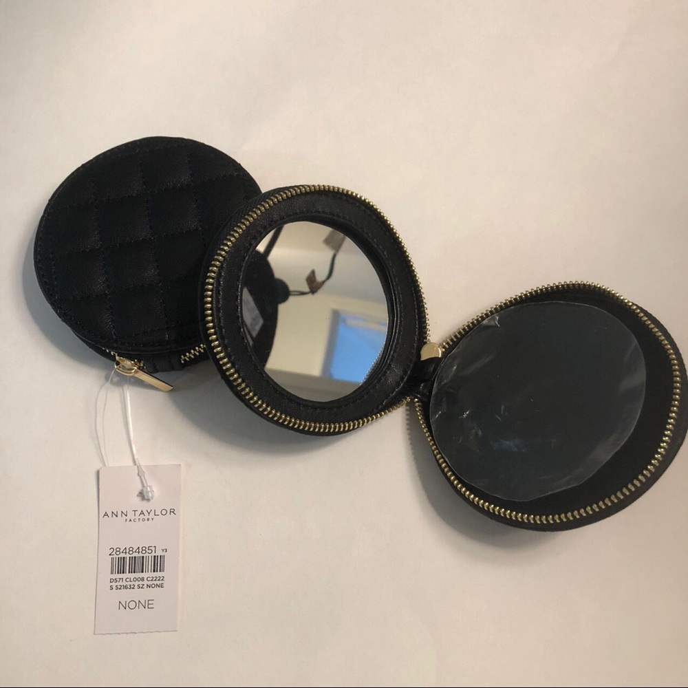 NWT (2) ANN TAYLOR MINI MIRROR CASE🪞 MAKEUP/JEWELRY ON THE GO BLACK LUXURY